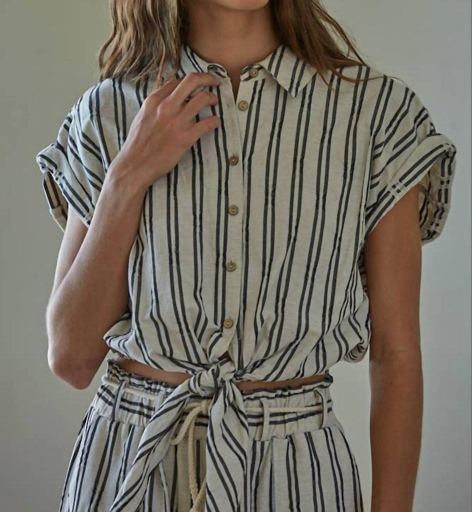 By Together - Striped Button Down Top