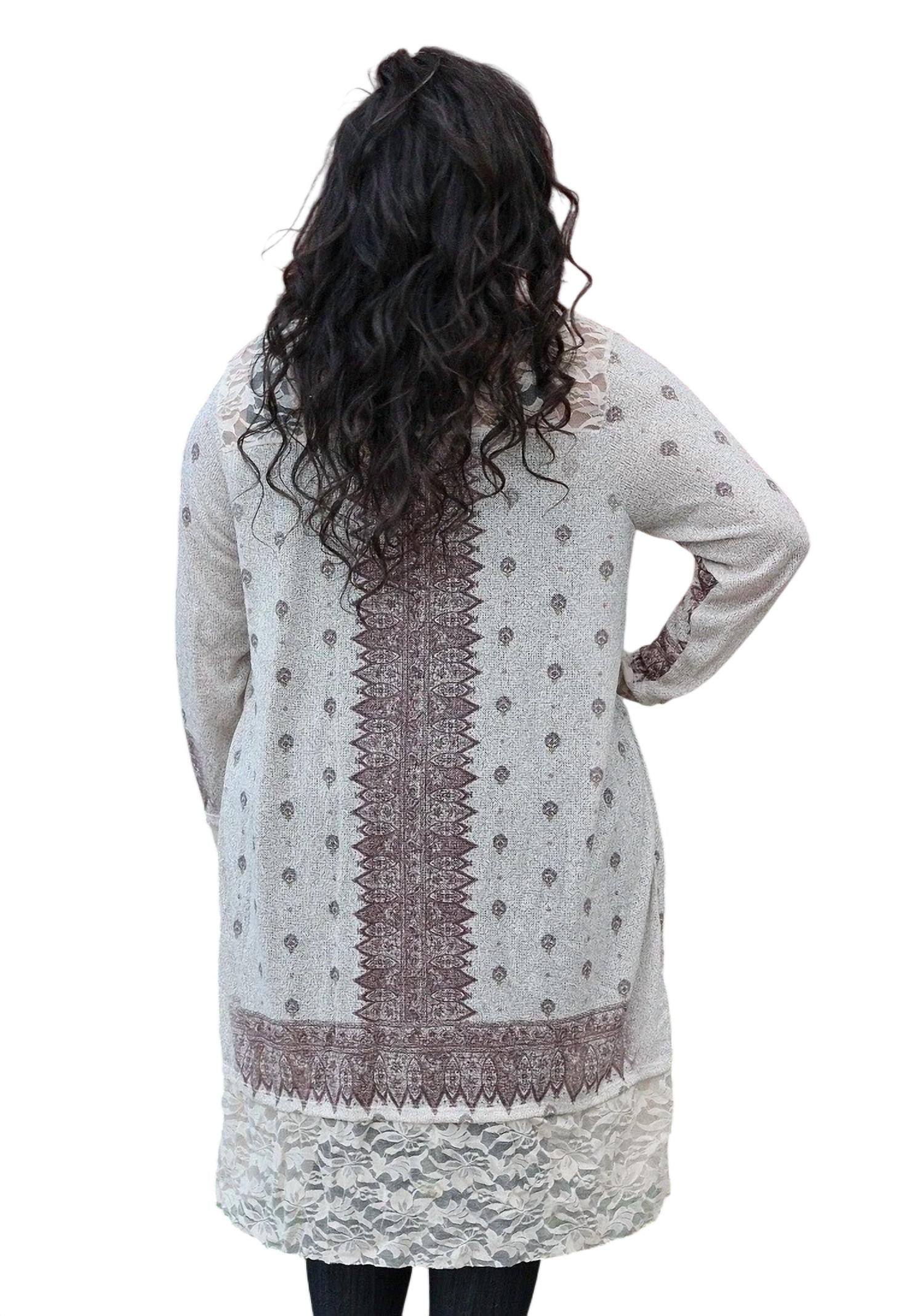 Vocal Apparel - Curvy Lace Contrast Cardigan