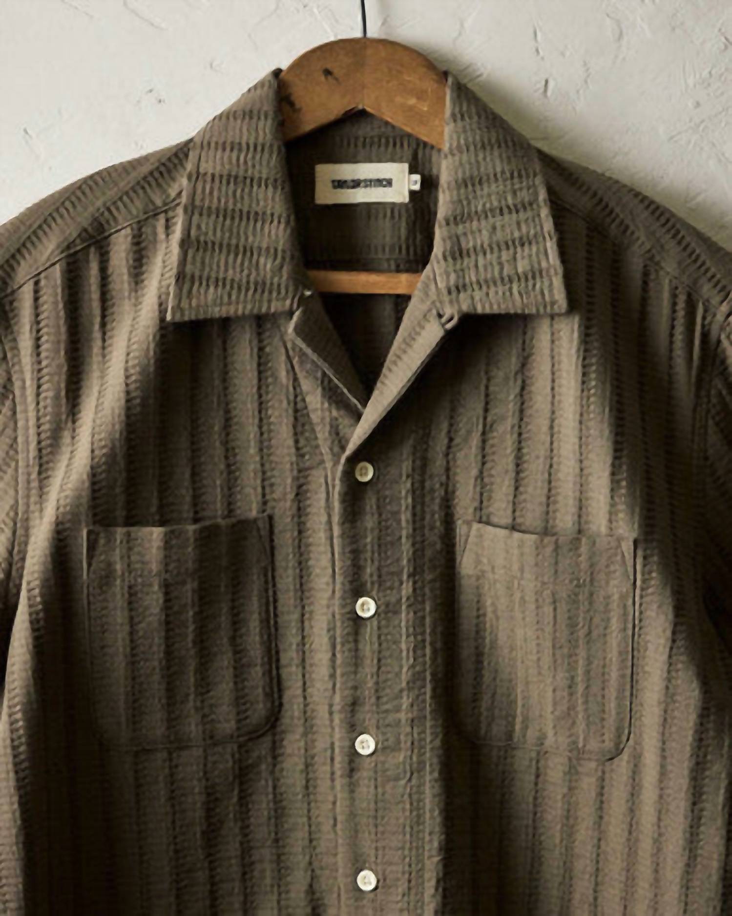 Taylor Stitch Conrad Short Sleeve Shirt in fatigue olive dobby - men's t-shirt - alternate view