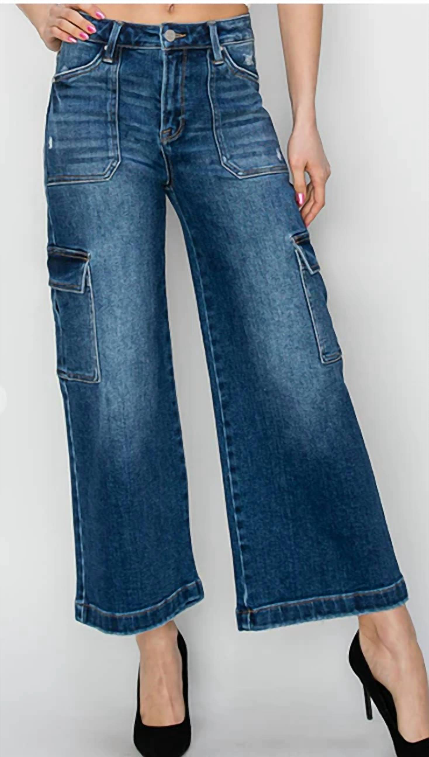 Risen - High Rise Crop Wide Leg Cargo Jeans