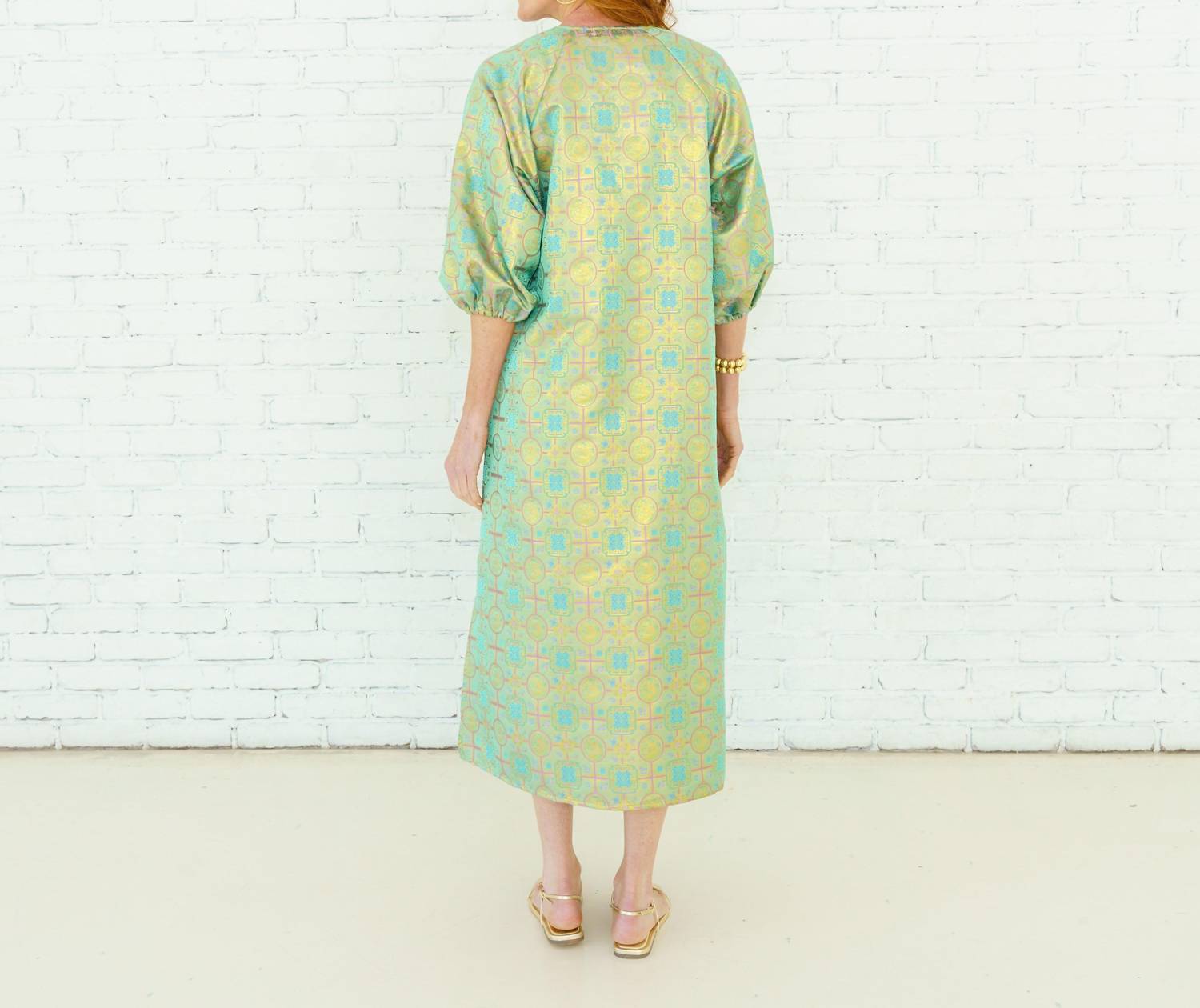 Caryn Lawn Coco Jacquard Dress in lime - women's dress - detail view
