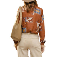 Blue B - Western Print Ruffle Sheer Blouse