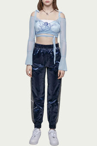 SHEER MESH WRAP CROPPED TOP