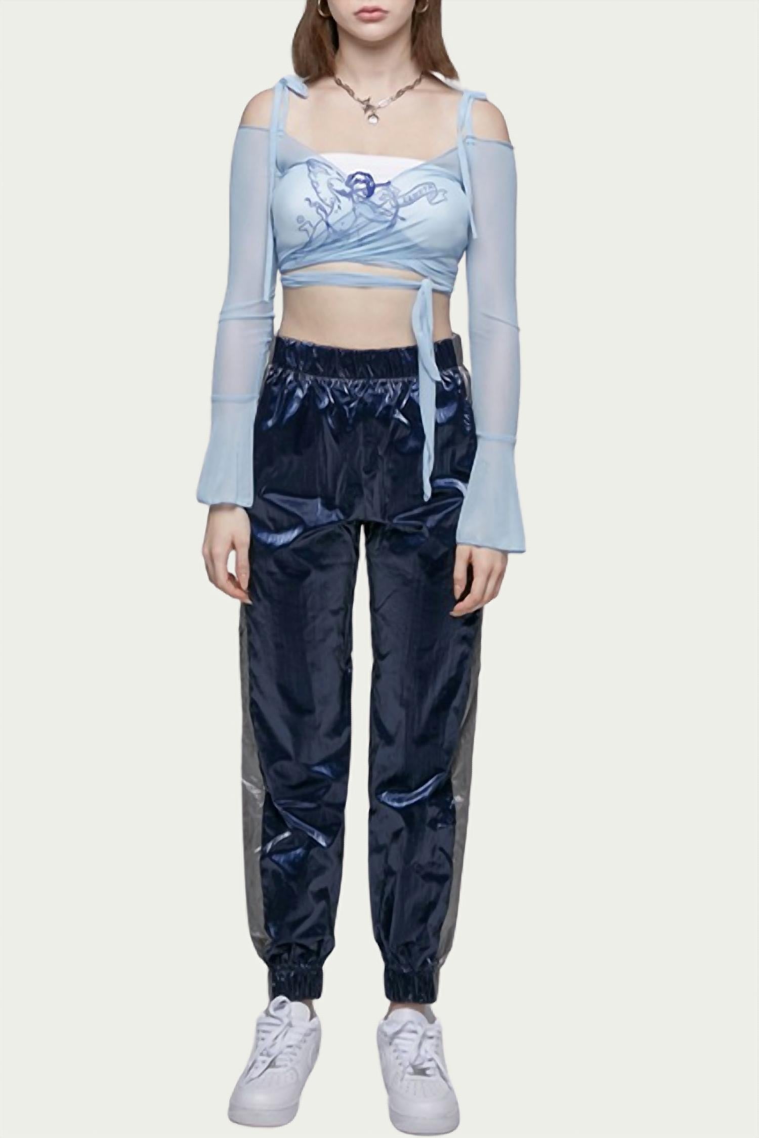 SHEER MESH WRAP CROPPED TOP