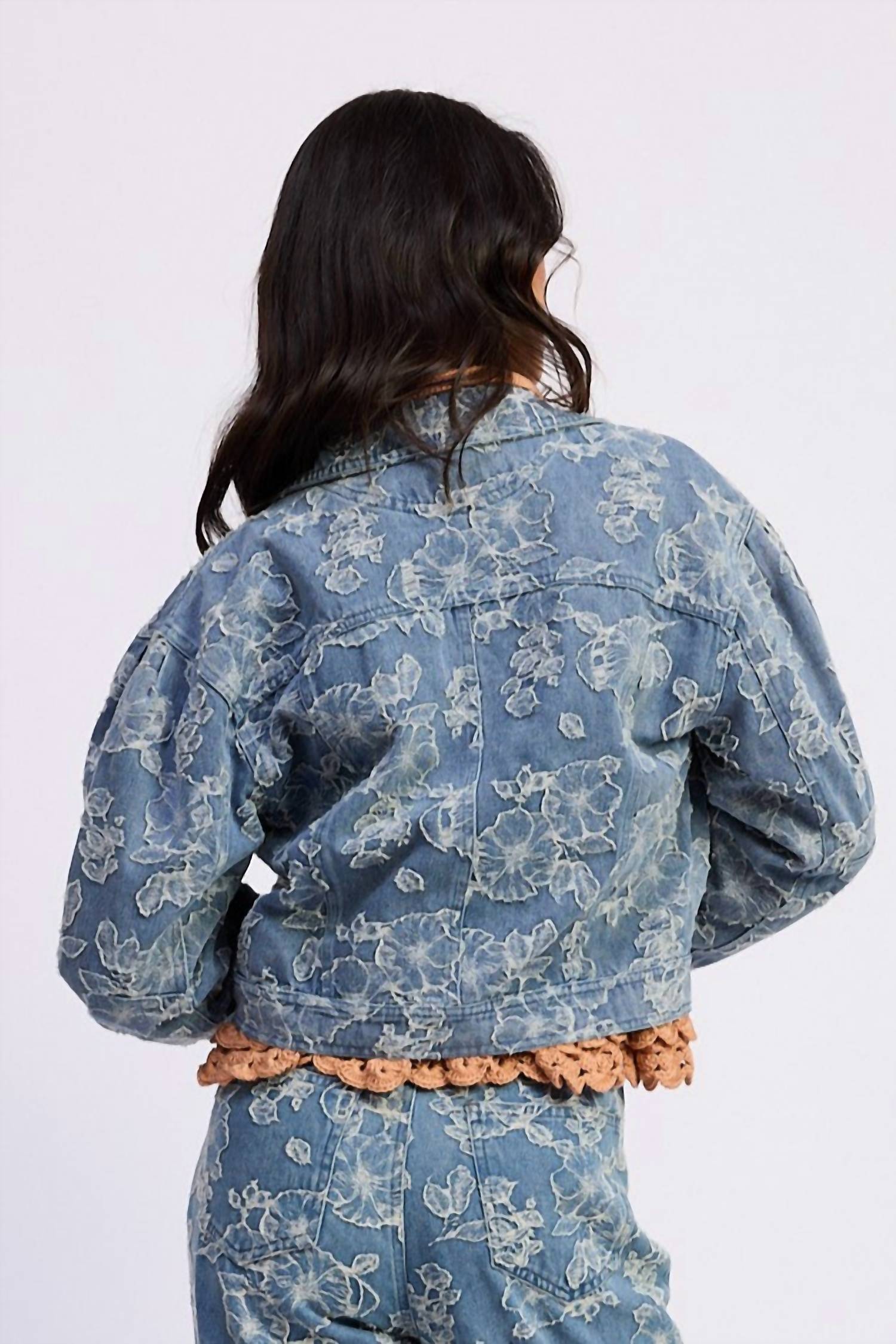 En Saison Opal Cropped Jacket in medium wash denim - women's jacket - alternate view