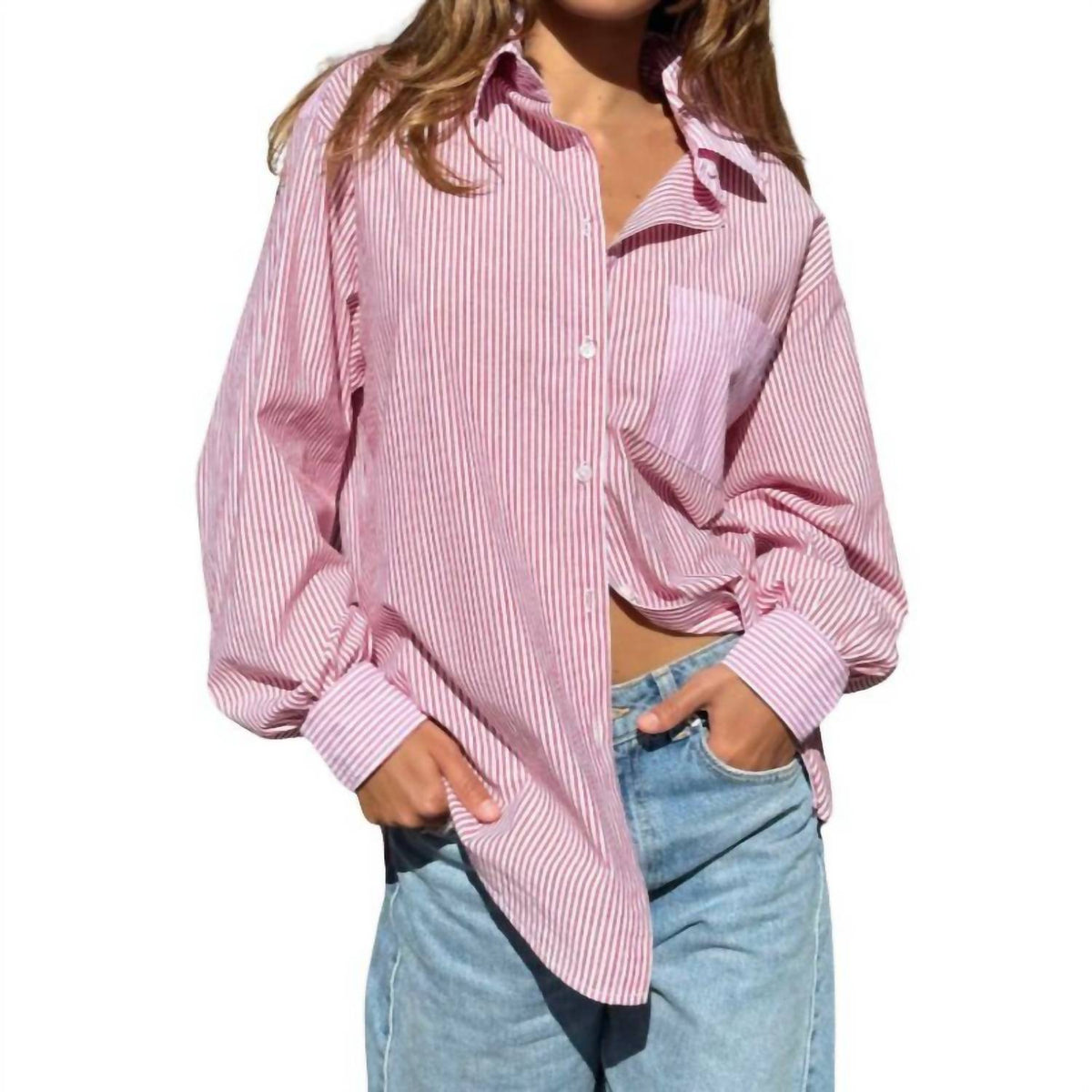 Rose Carmine - Fines Rayures Shirt