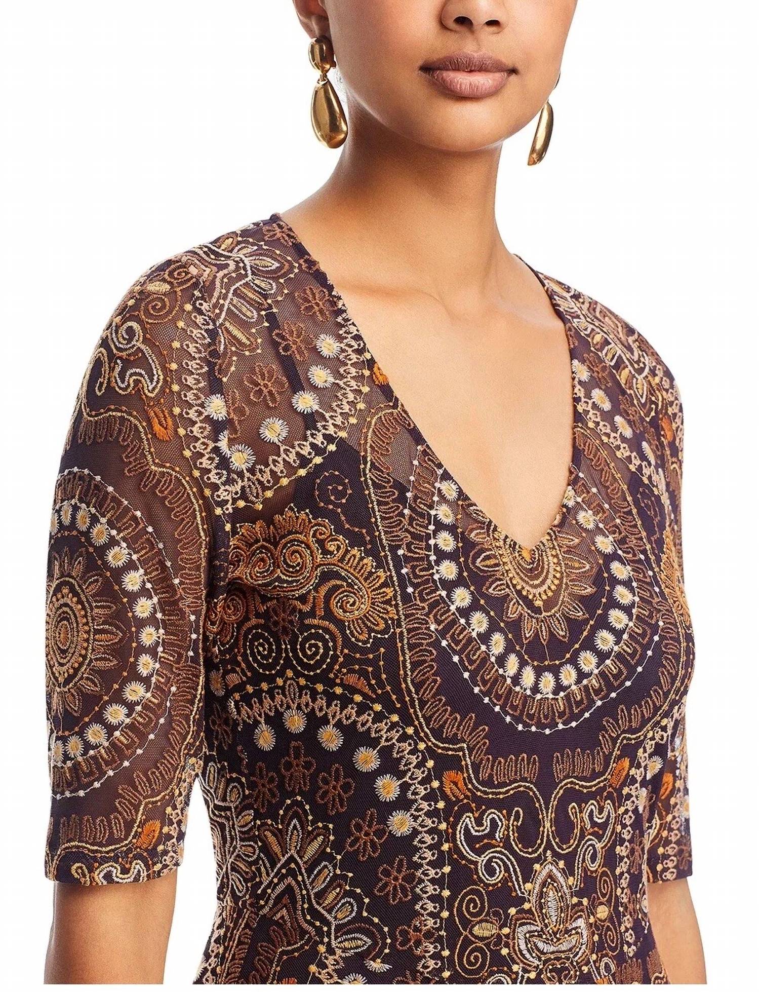 Johnny Was Loving Is Easy Mesh Midi Dress in multi - women's dress - detail view