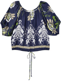 Fifteen Twenty Kasey Peasant Scoop Neck Top in print - women's blouse - detail view