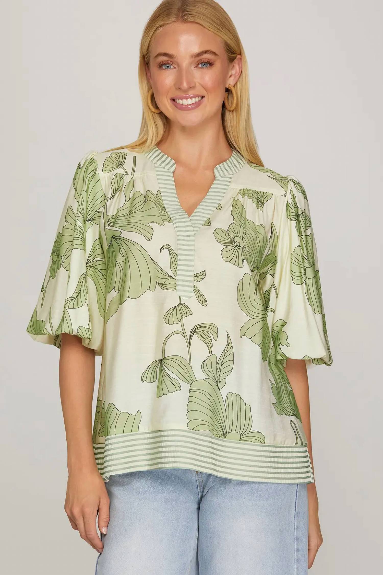 She + Sky - Bubble Sleeve Blouse
