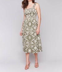 Charlie B - Printed Sleeveless Midi Dress With Shirring Detail
