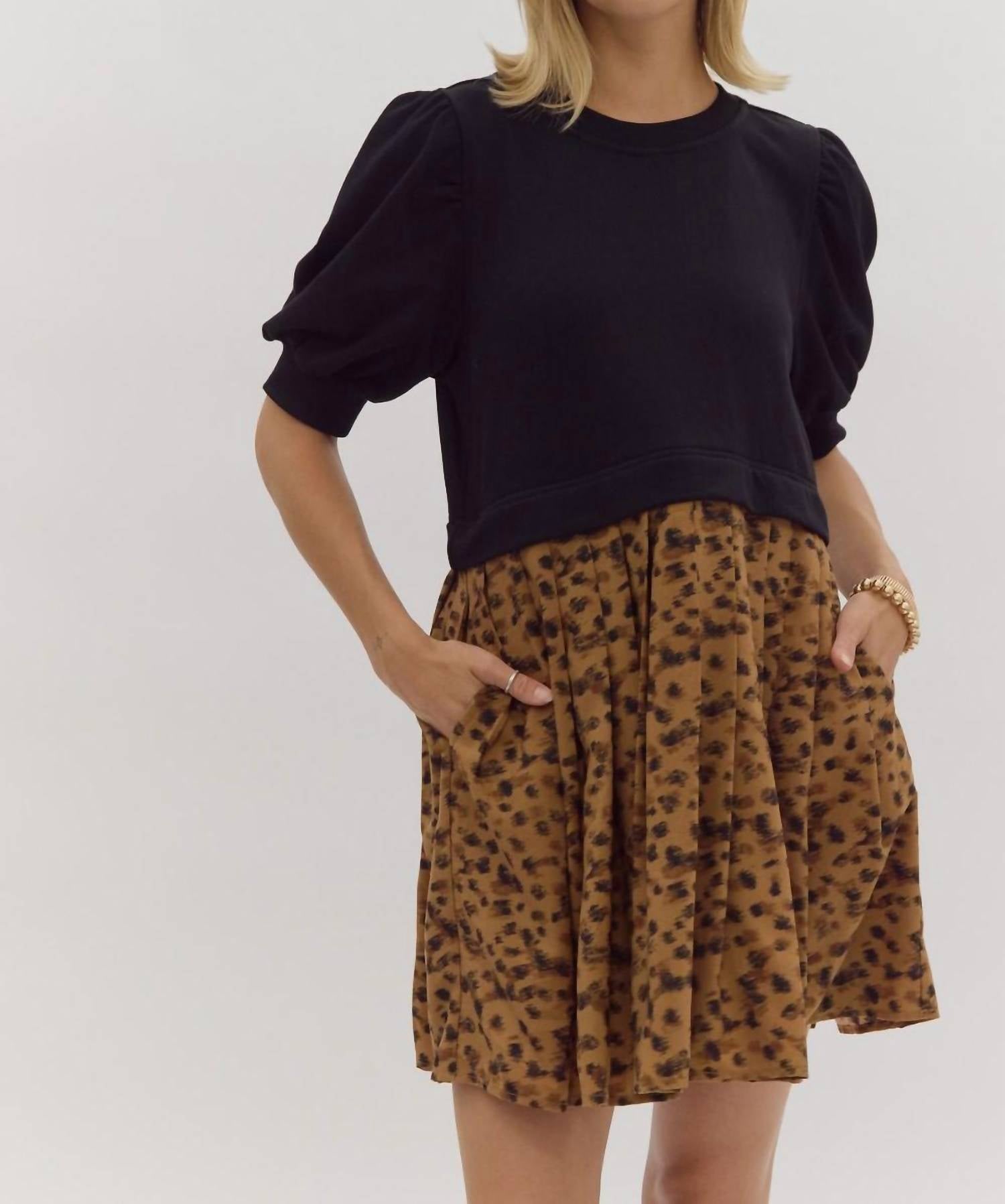 Entro - Puff Sleeve Midi Dress