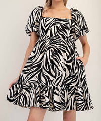 Ee:Some - Zebra Printed Puff Sleeve Dress