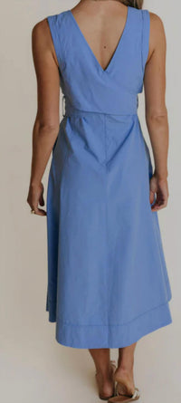 LAROQUE Market V Neck Midi Dress in french blue - women's dress - detail view
