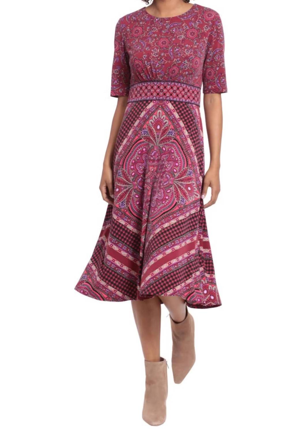 London Times - Short Sleeve Midi Dress