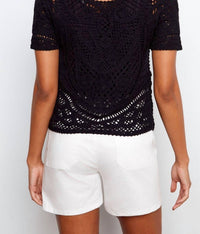 CHARLIE B Reversible Short Sleeve Crochet Top in black - women's blouse - alternate view