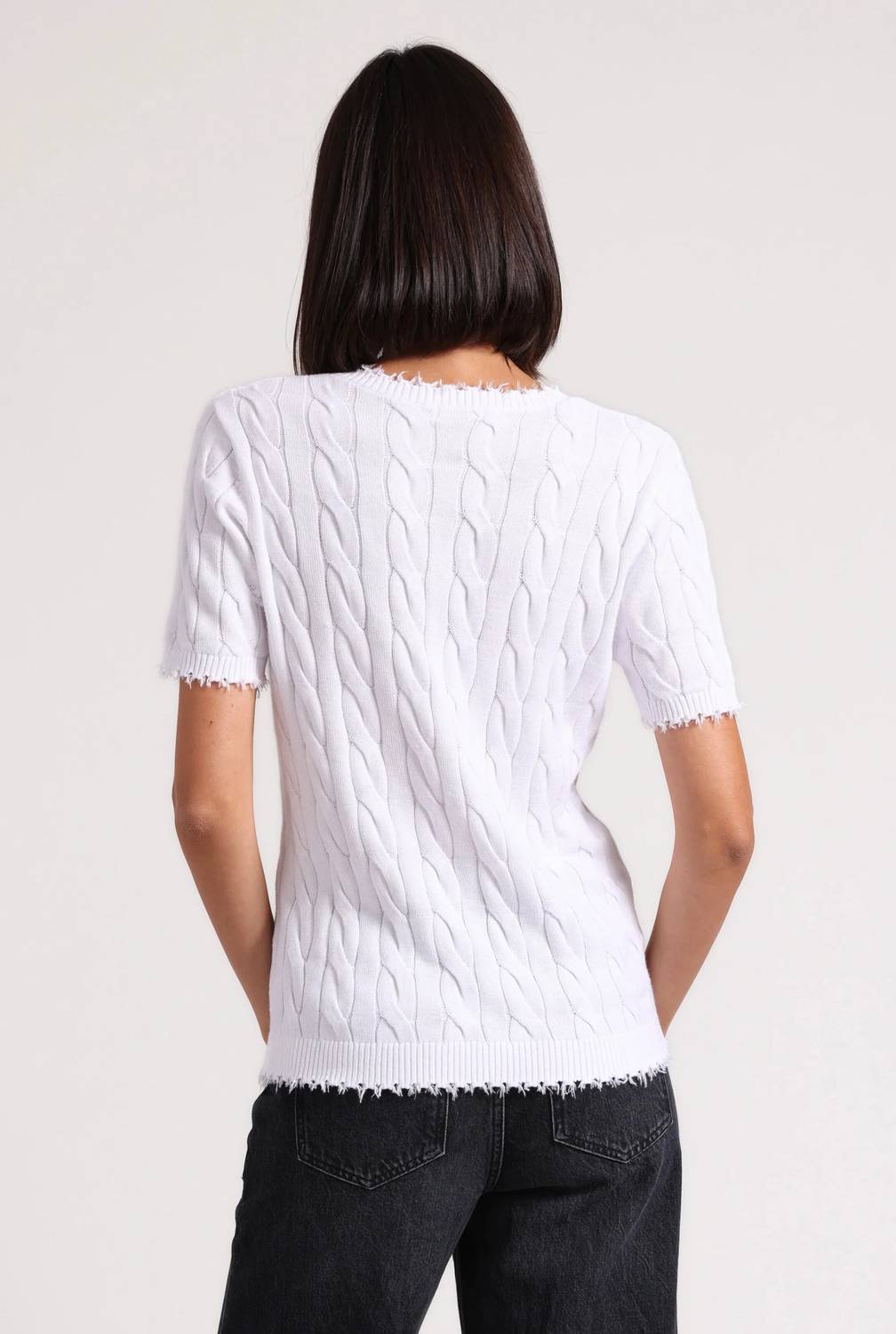 Minnie Rose - Frayed Cable V-neck Top