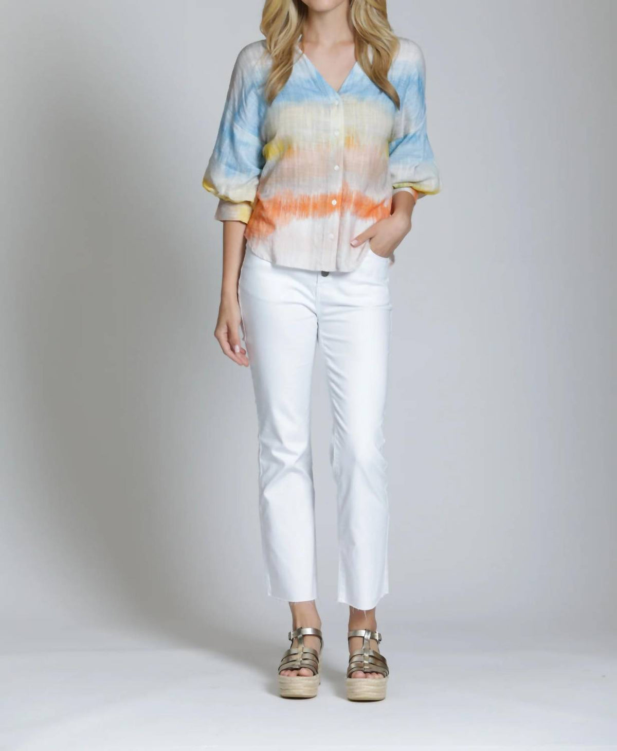 Apny - Watercolor Blouson Sleeve Shirt