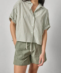 Lilla P - Striped Oversized Button Down Dolman Top