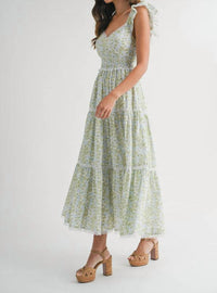 Mable - Sanderling Floral Ruffle Sleeves Maxi Dress