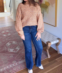 TRIBAL Warm Funnel Neck Oversized Sweater in cinnamon - women's sweater - detail view
