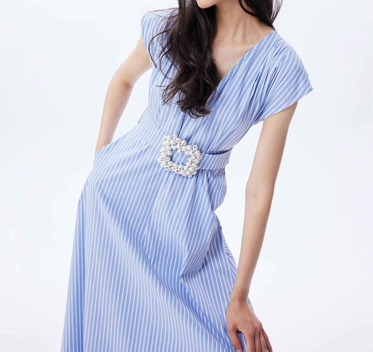Theo The Label - Women's Echo Beaded Belt V Neck Shirtdress