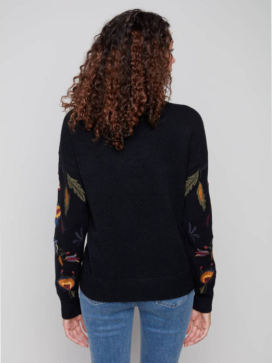 Charlie B - All Over Embroidered Mock Neck Sweater