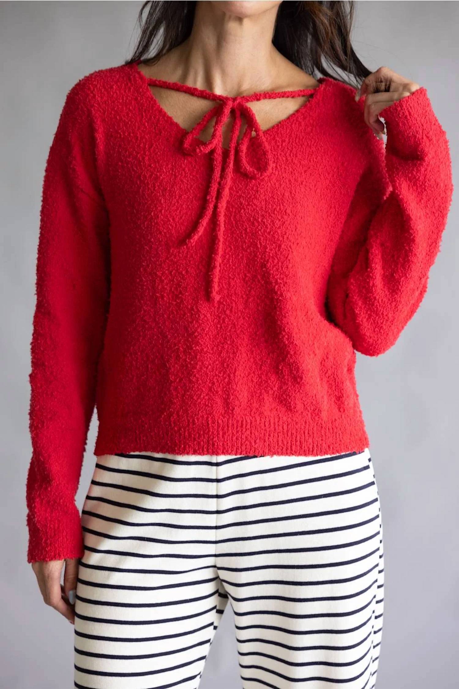 La Miel - Fuzzy Reversible V Neck Sweater