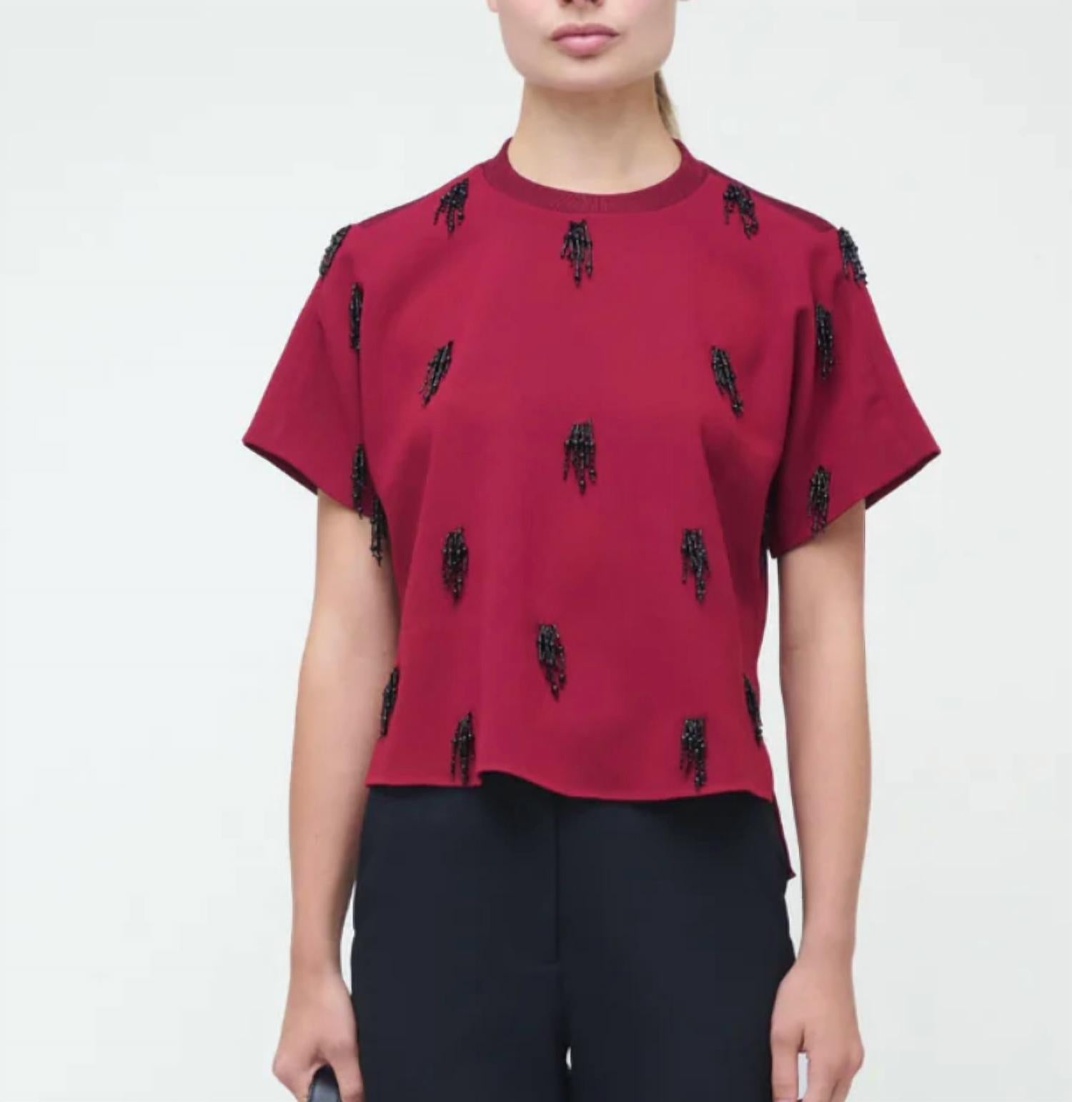 SIMKHAI Abelia Embellished Top in oxblood - women's t-shirt - view 4