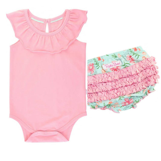 Rufflebutts - BABY GIRLS EMMA DIAPER COVER AND ONESIE WILDFLOWER SET