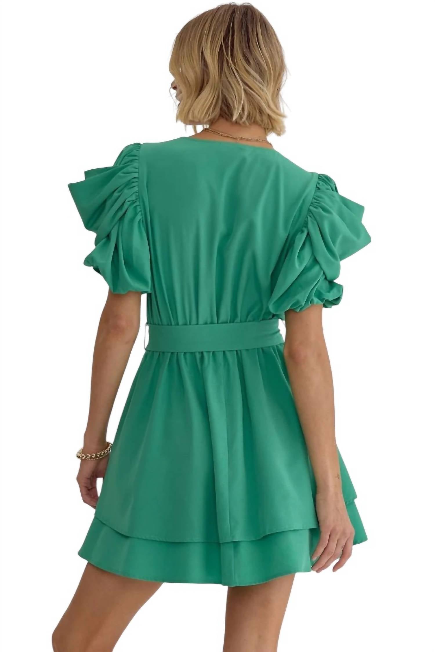 Entro - Agatha Surplice Ruched Sleeve Tiered Mini Dress