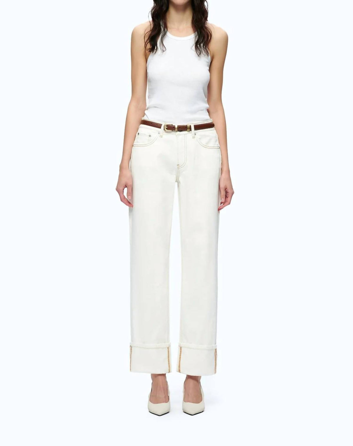 Bayeas - Mid Rise Cuffed Straight Leg Pants