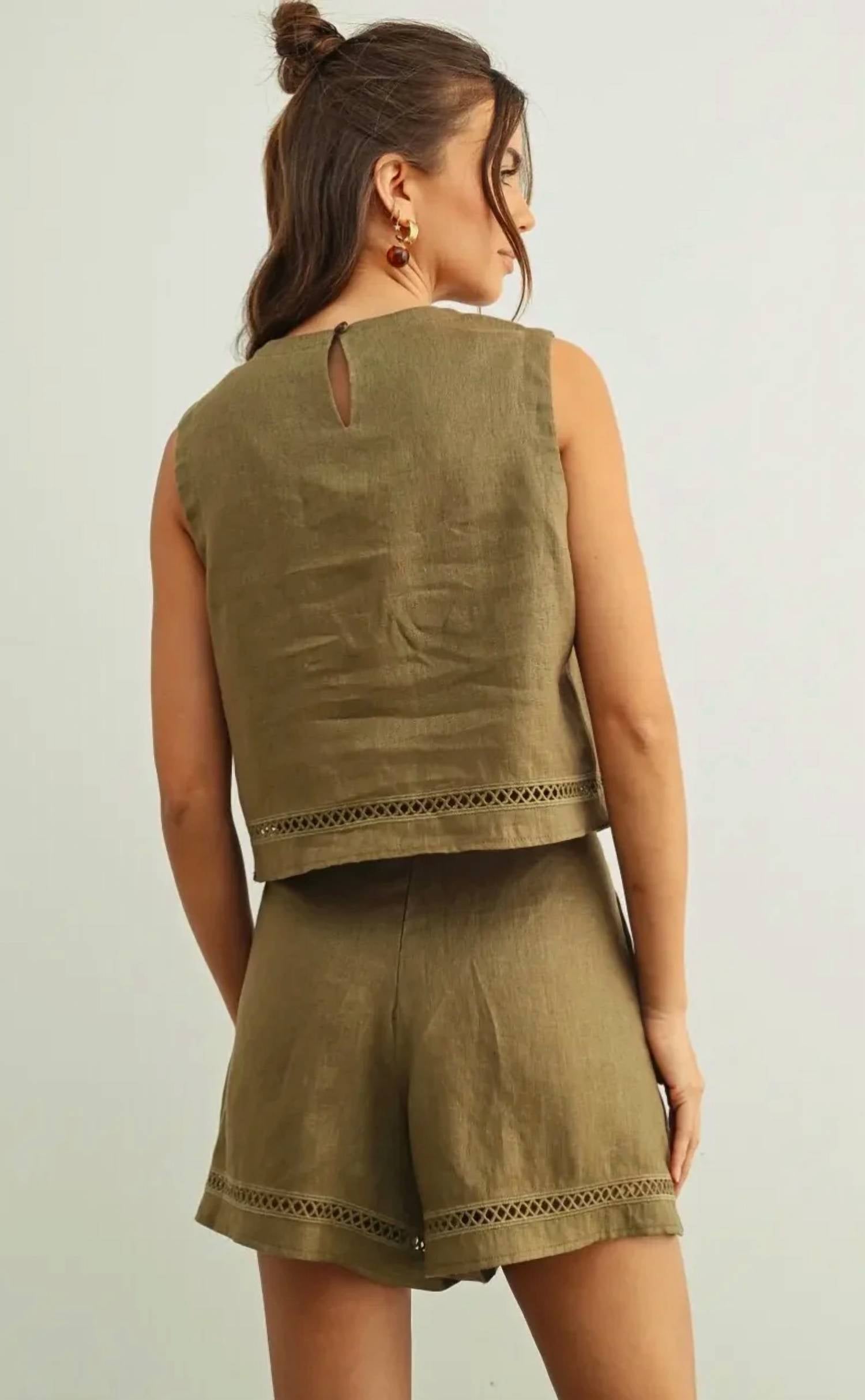 Miou Muse - Stitch Trimmed Linen Shorts