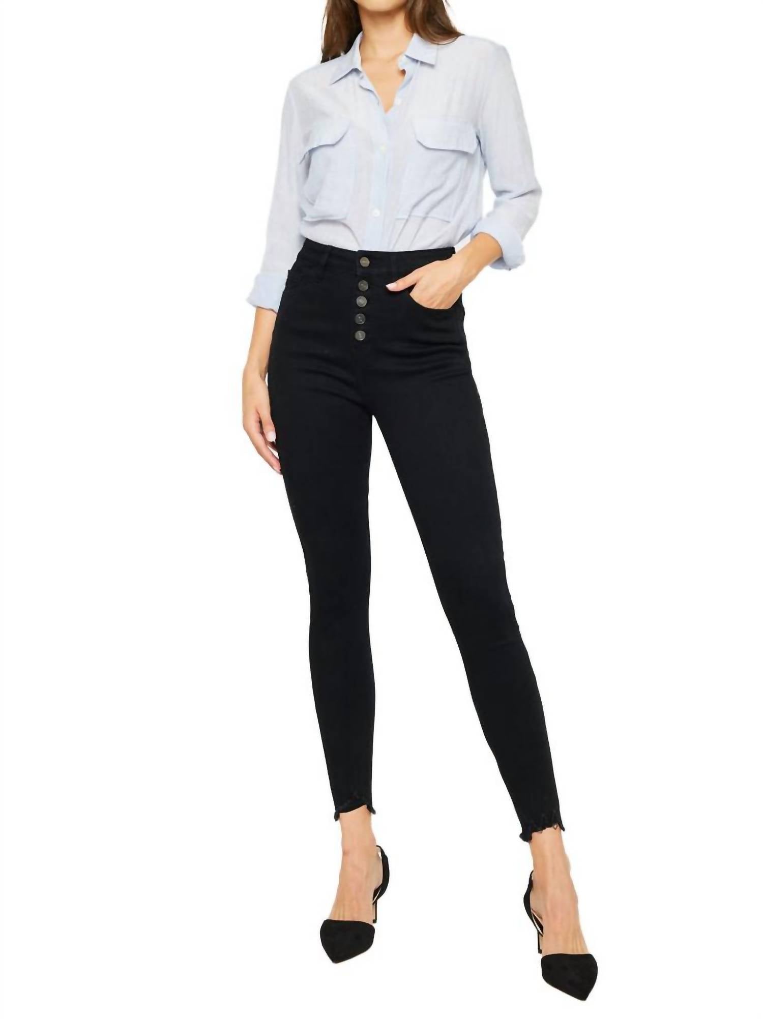 Kancan - High Rise Button Fly Distressed Super Skinny Jeans