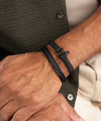 Pig & Hen Men's Navarch 9mm Cuff Bracelet in black black - men's jewelry - detail view
