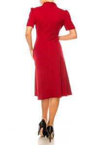 Maggy London - Tie Neck Short Sleeve A-line Dress