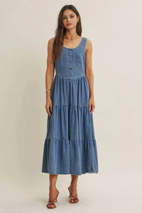 In February - Summer Roadtrip Sustainable Denim Tiered Midi Dress