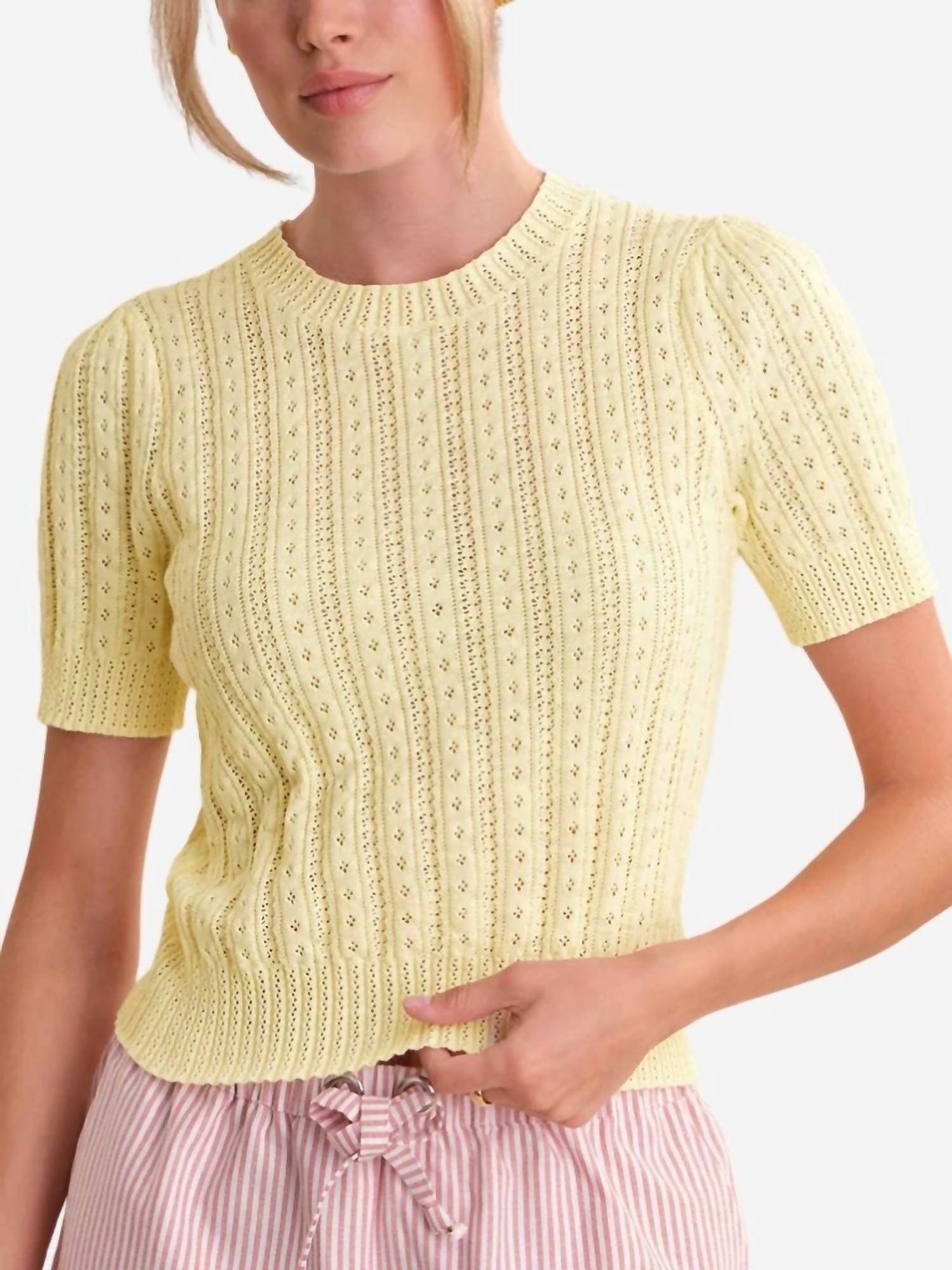 525 America - Arden Pointelle Puff Sleeve Pullover Sweater