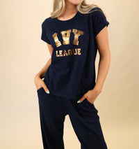 Sundry Ivy League Tee in deep navy - women's t-shirt - detail view