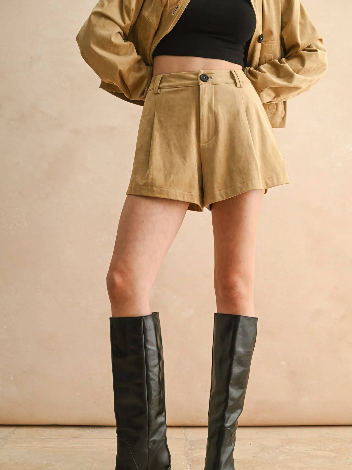Miou Muse - Pleated Suede Shorts