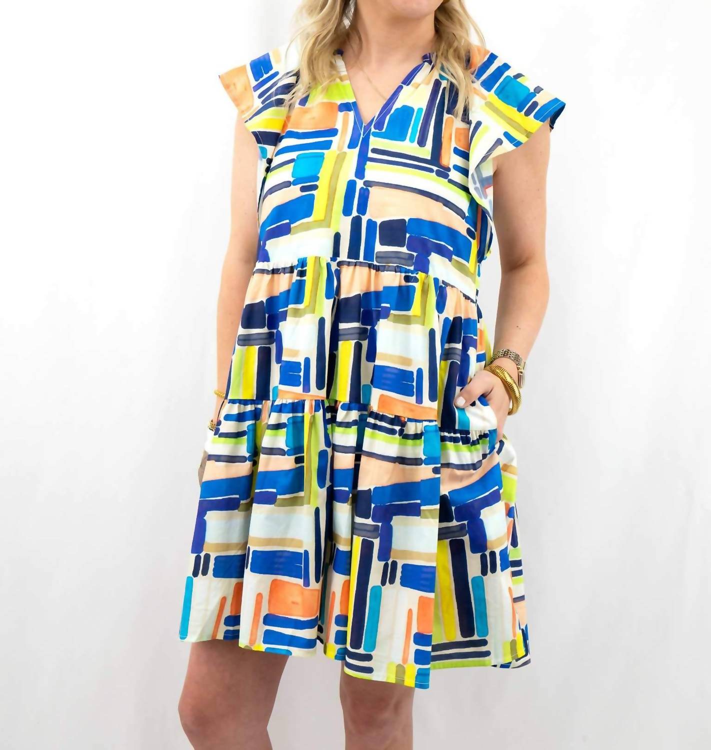 entro Geometric Flutter Sleeve Mini Dress in multi - women's dress