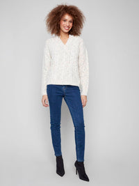 Charlie B - Notch Neck Yarn Knit Sweater
