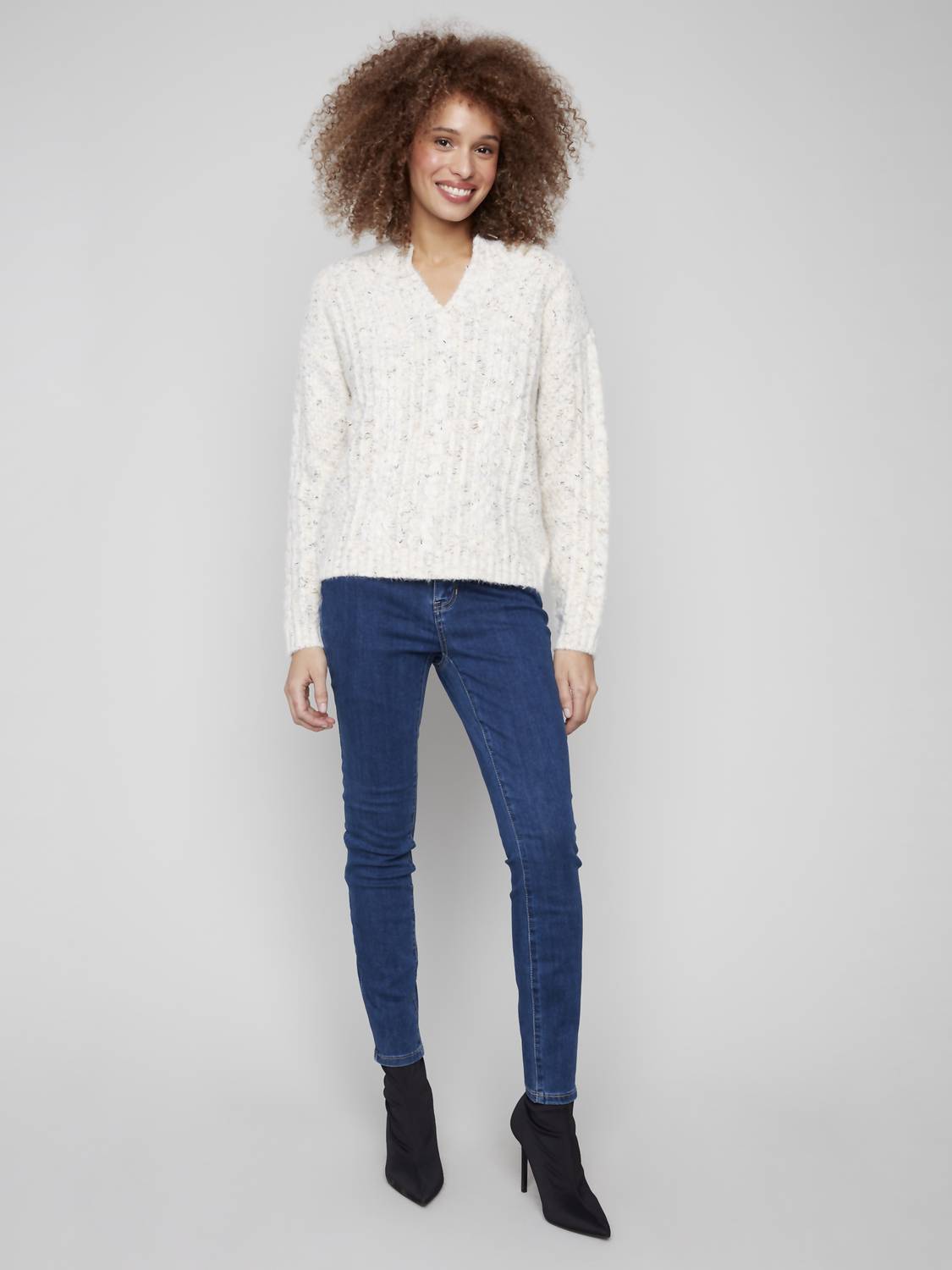 Charlie B - Notch Neck Yarn Knit Sweater