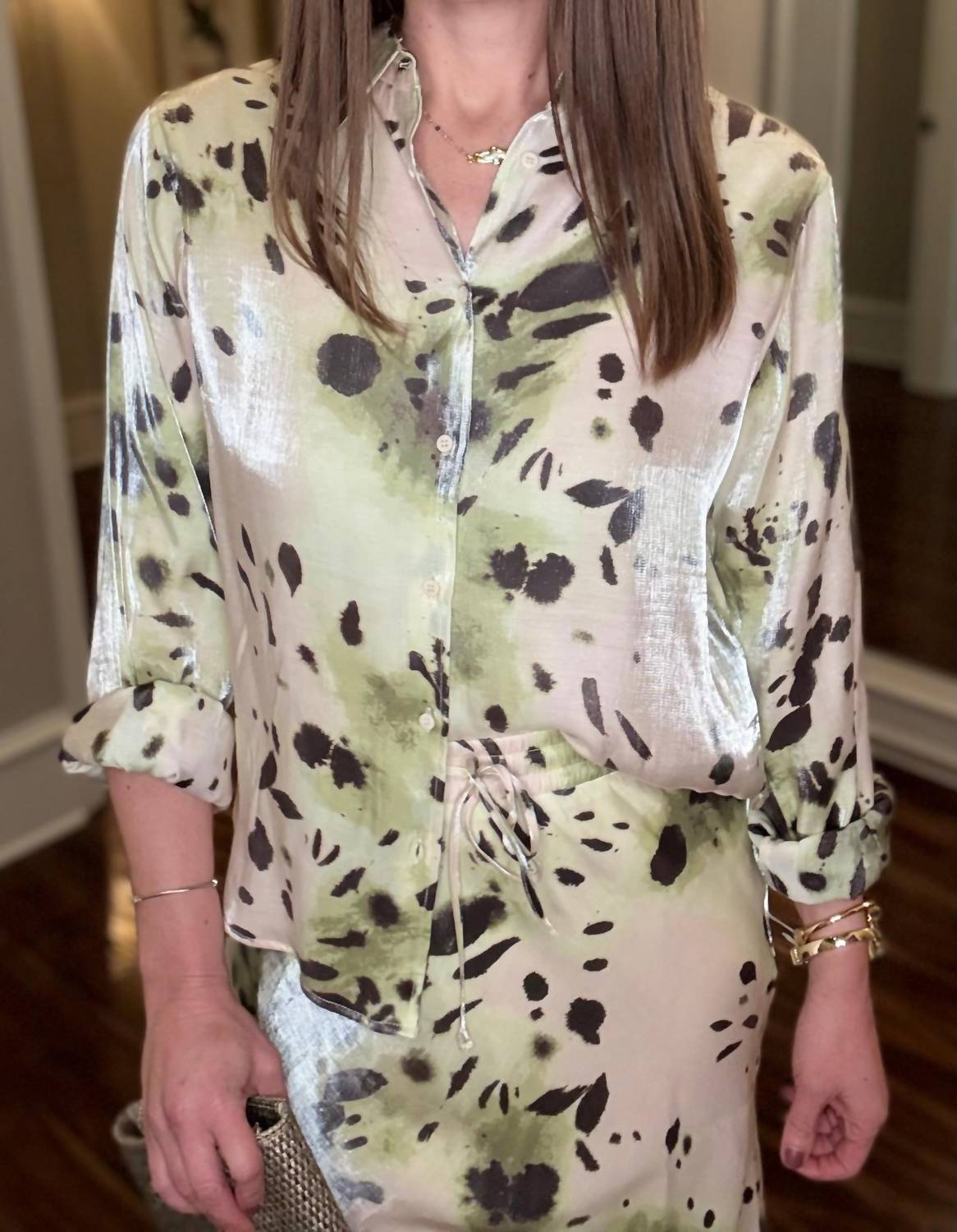 yest Long Sleeve Blouse in natural green - women's blouse