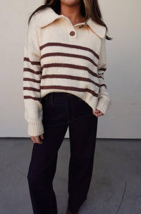Listicle - Striped Button Collar Sweater
