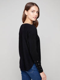 Charlie B - Round Hem Sweater With Lace-up Sleeve Detail