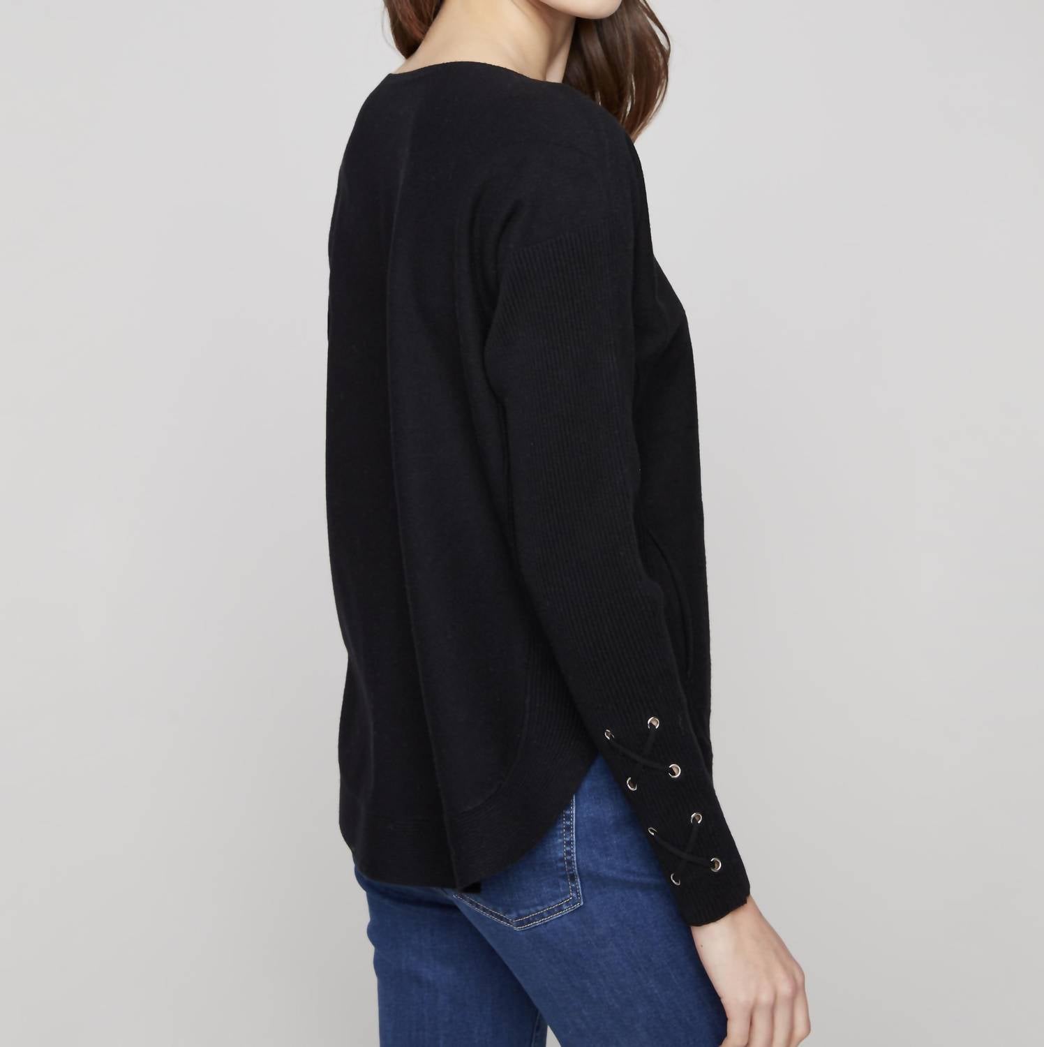 Charlie B - Round Hem Sweater With Lace-up Sleeve Detail