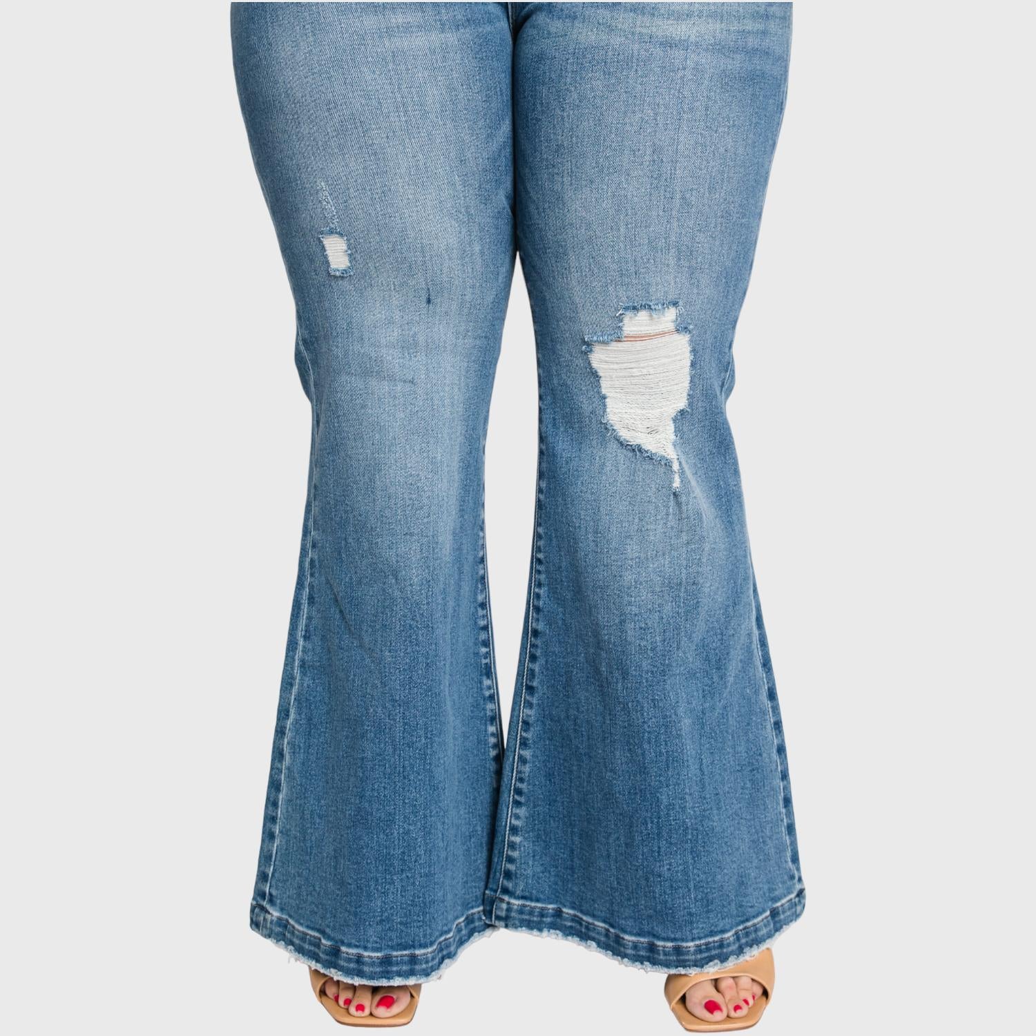 Petra153 - Super High Rise 70's Inspired Flare Jeans - Plus