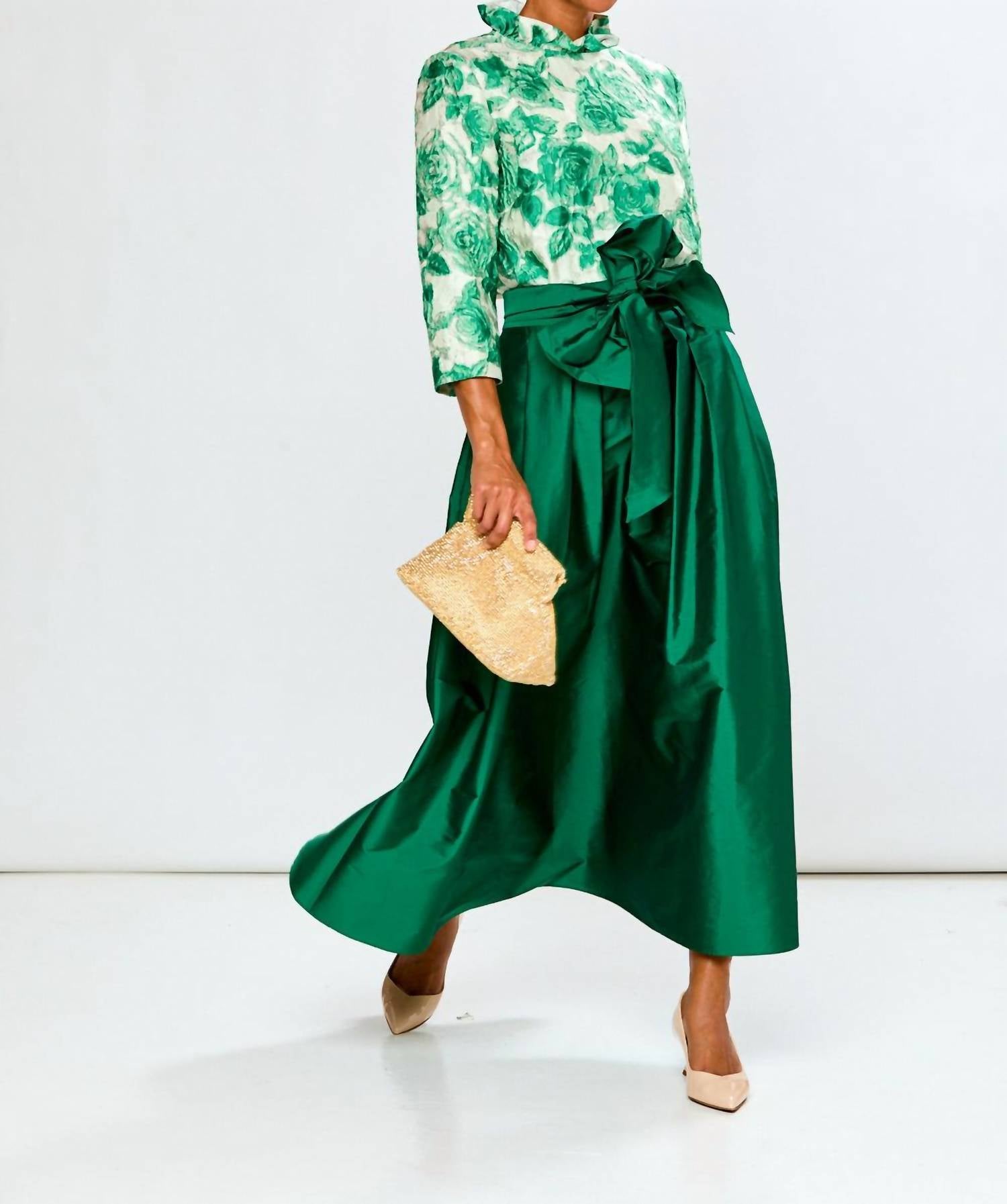 SARA CAMPBELL Finch A-line Blouse in green roses - women's blouse - view 5
