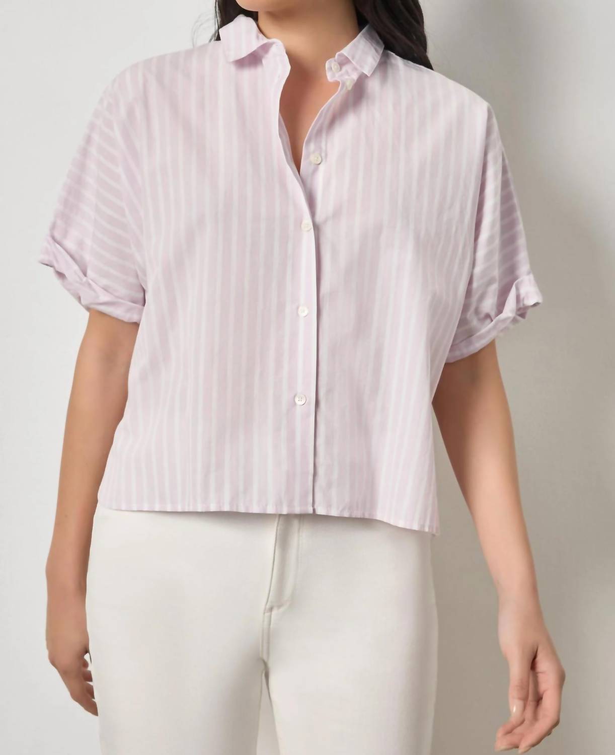 Lilla P - Striped Oversized Button Down Dolman Top