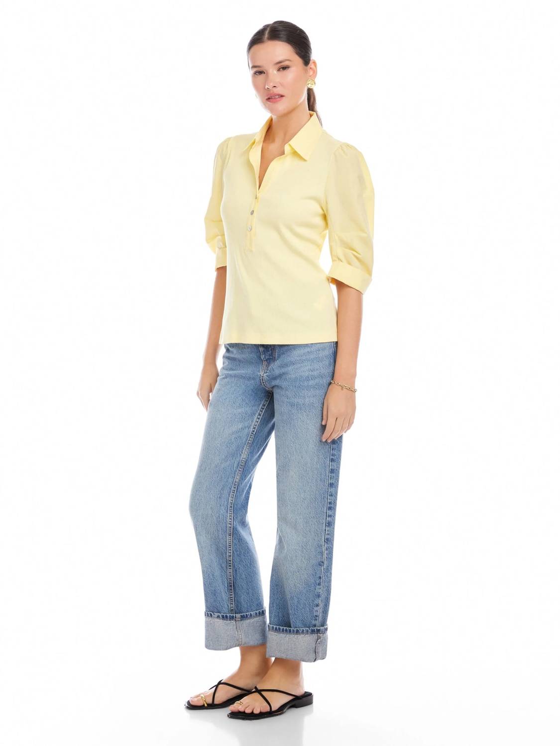 Fifteen Twenty - Camden Contrast Pleat Sleeve Henley Top
